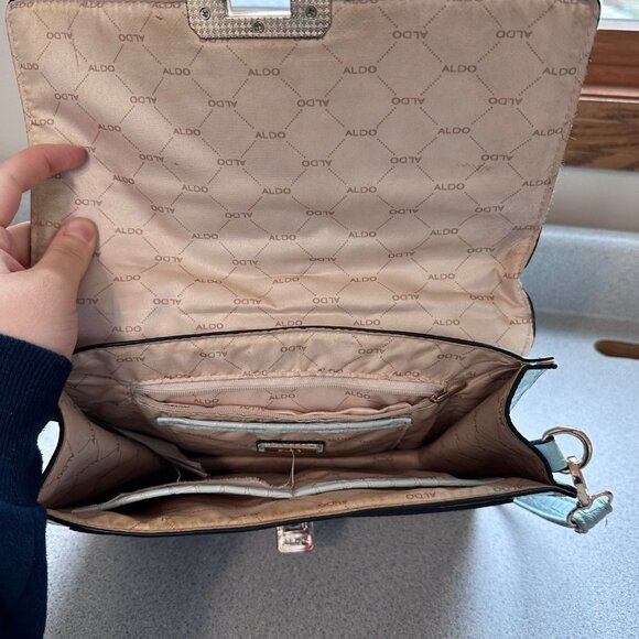 Aldo Glenda Croc Embossed Light Blue Satchel Gold Hardware Detail Shoulder Bag - Picture 5 of 12